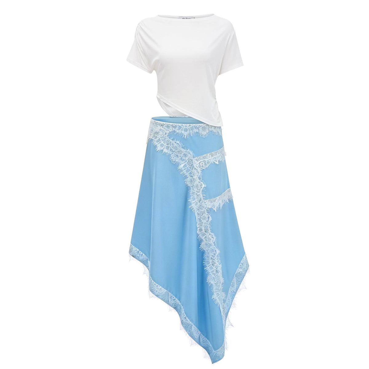 Fiamma Blue Gathered Lace Panel Maxi Dress (Final Sale-US Only)