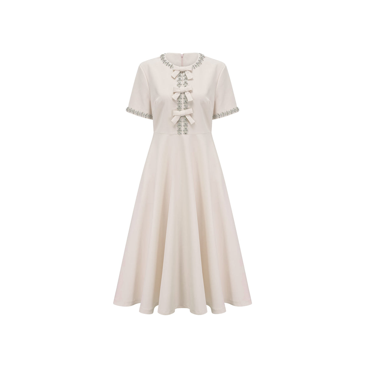 Cassiopeia crystal-accented bow midi dress in White (Final Sale)