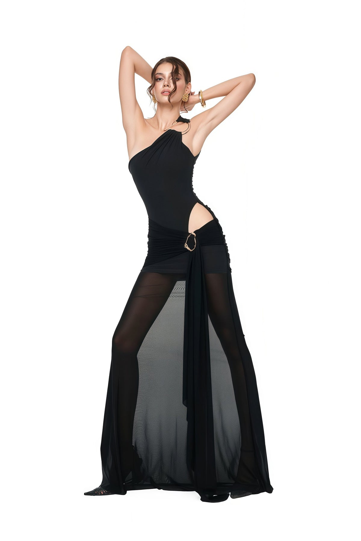 Tiziana Black One Shoulder Cut Out Maxi Dress