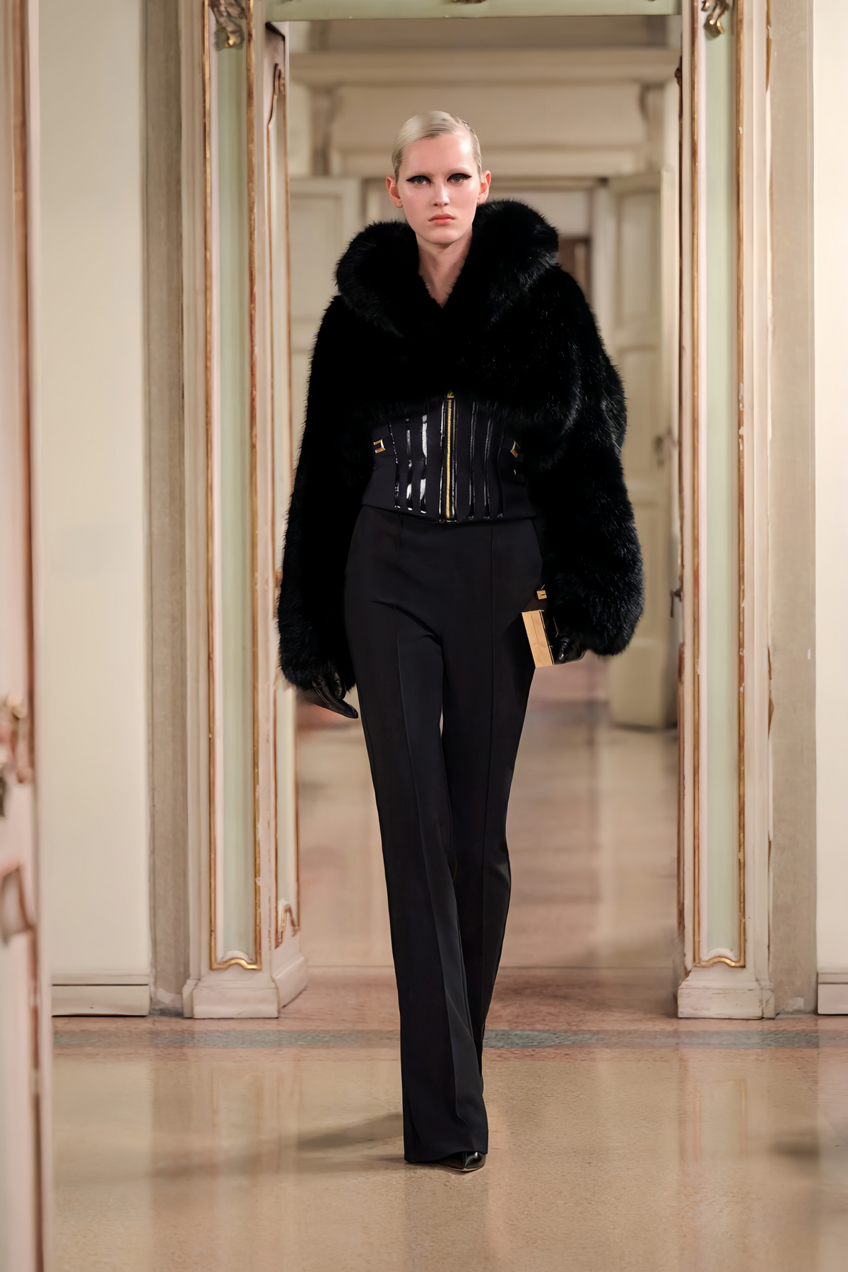 Alberta Black Faux-Fur Corset Panel Jacket (Final Sale)