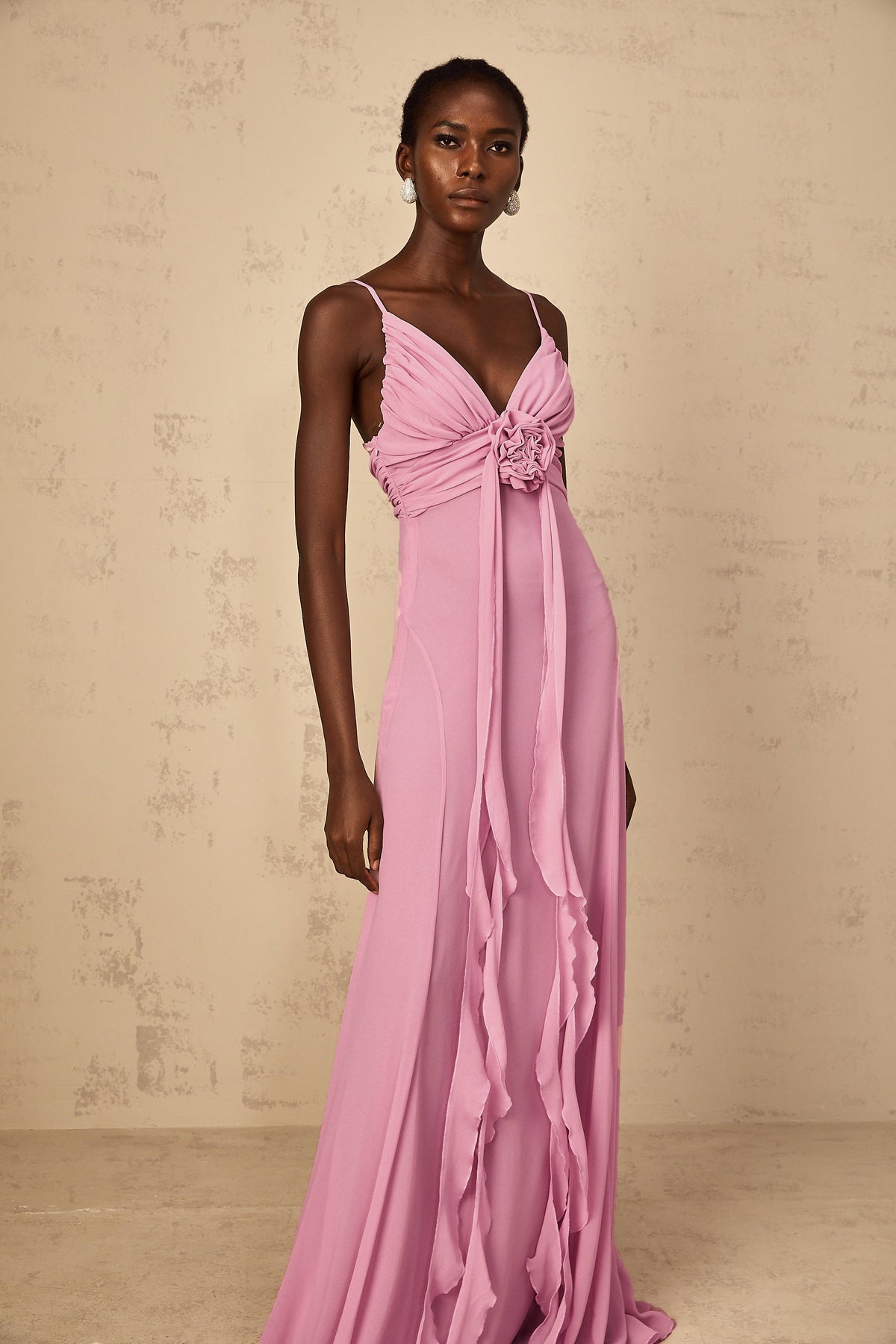 Ysandre Rose-Pink 3D Petal Tulle Maxi Dress (Final Sale-US Only)