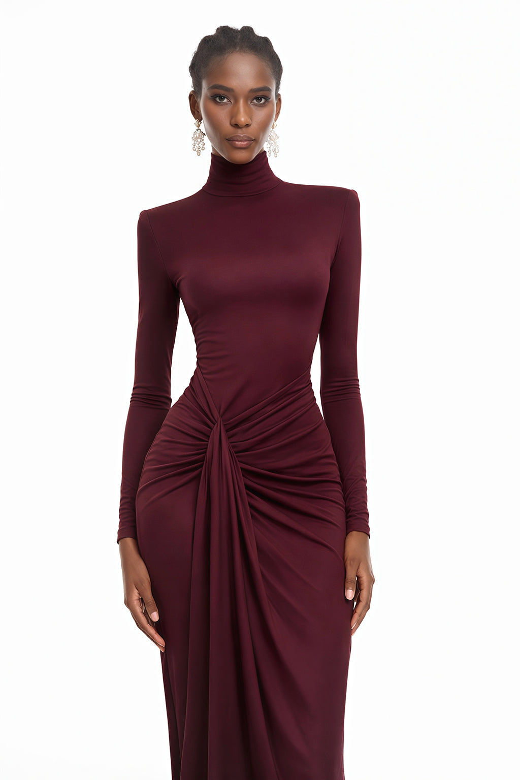 Neve Red High Neck Twist Knot Maxi Dress