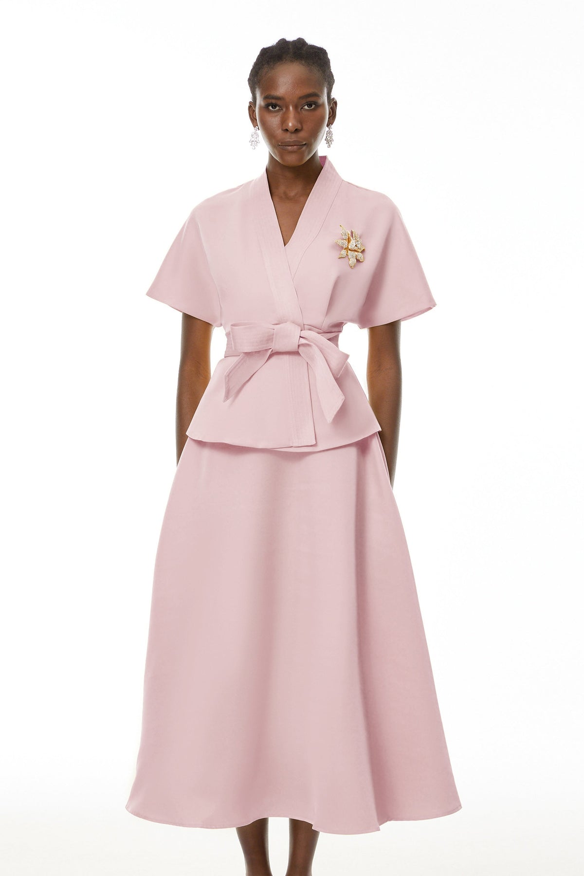 Johanna Pink Self-Tie Blouse & Skirt Set