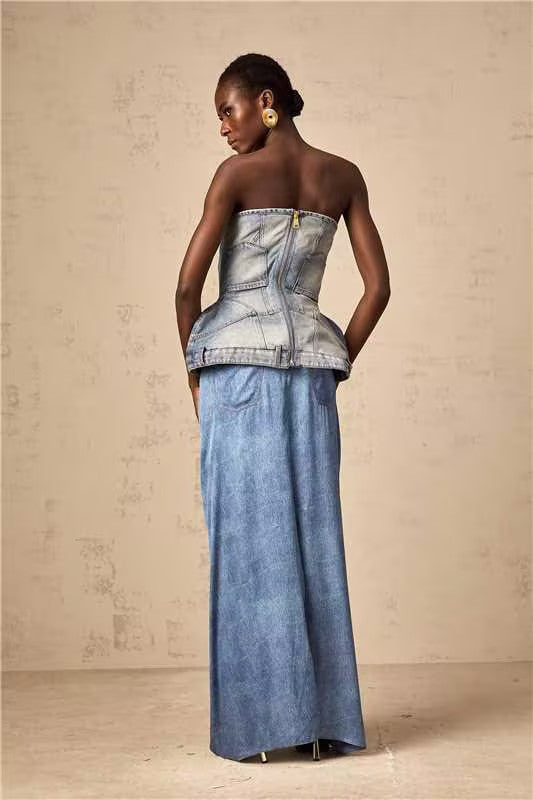 Yvonne blue off-shoulder denim top