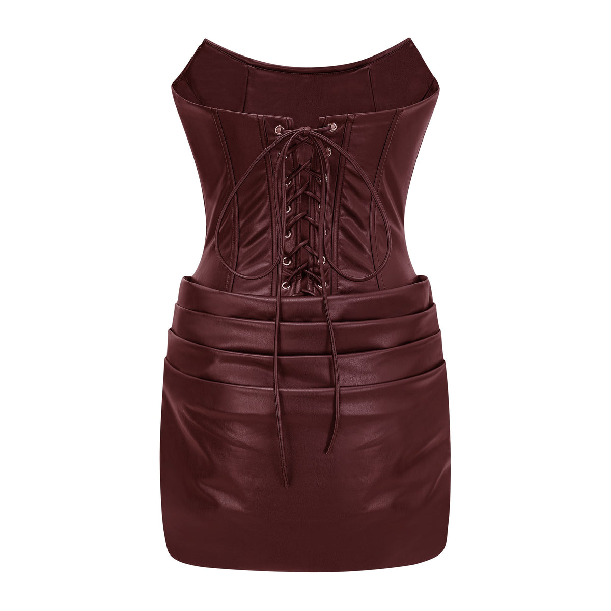 Agnes Brown Ruched Leather Bodycon Mini Dress (Final Sale-US Only)