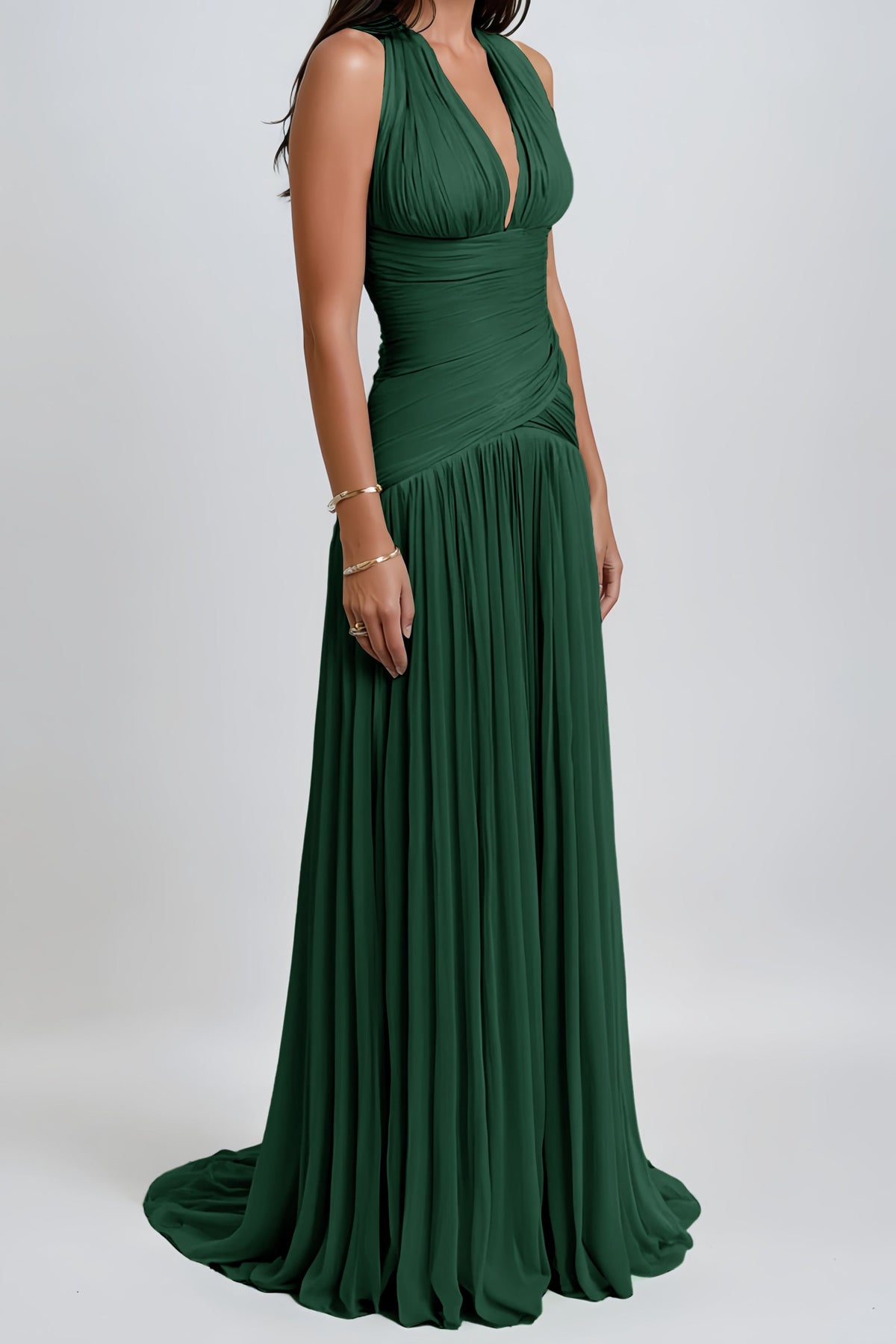 Uranie Emerald Green Gathered Maxi Dress