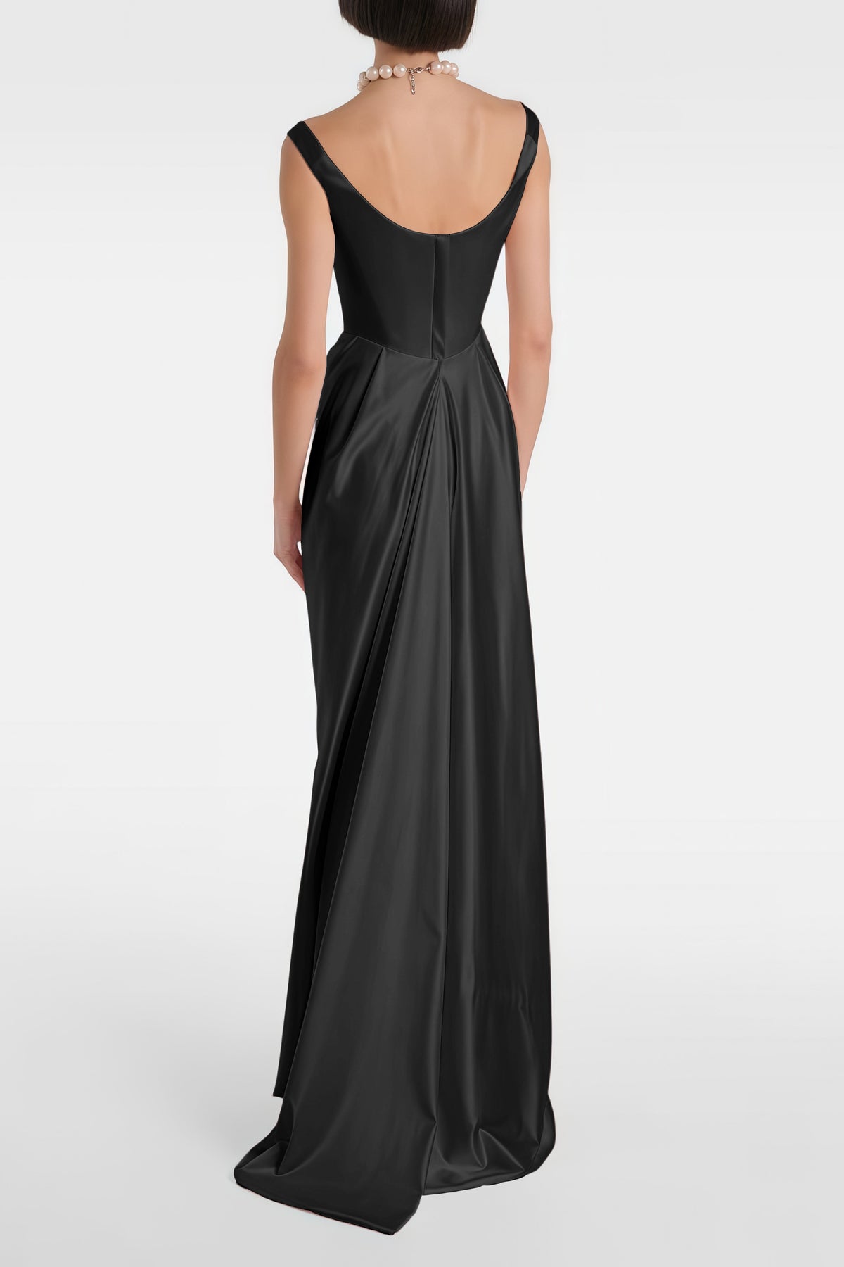 Fiona Black Satin Square Neck Maxi Dress