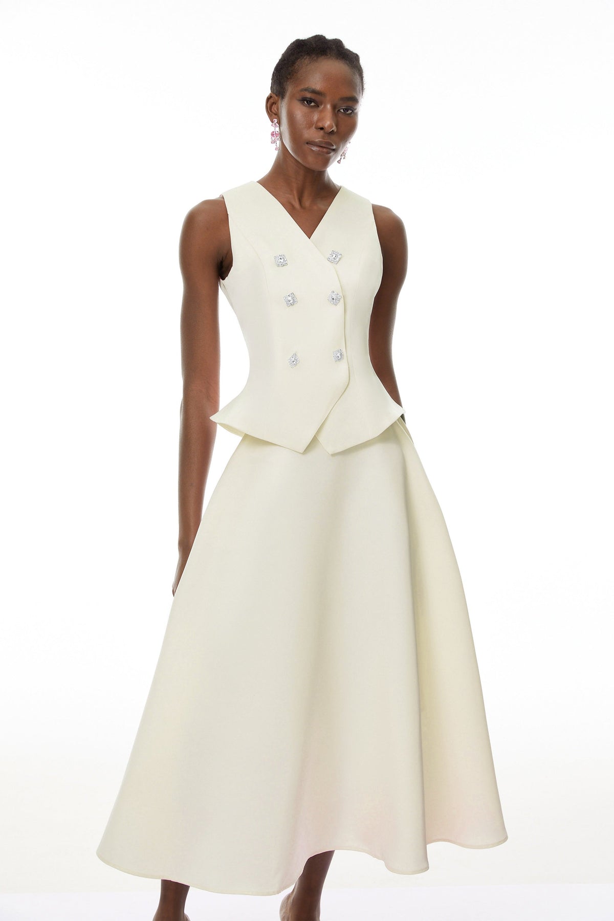 Wilhelmine Neutral Embellished Top & Skirt Set