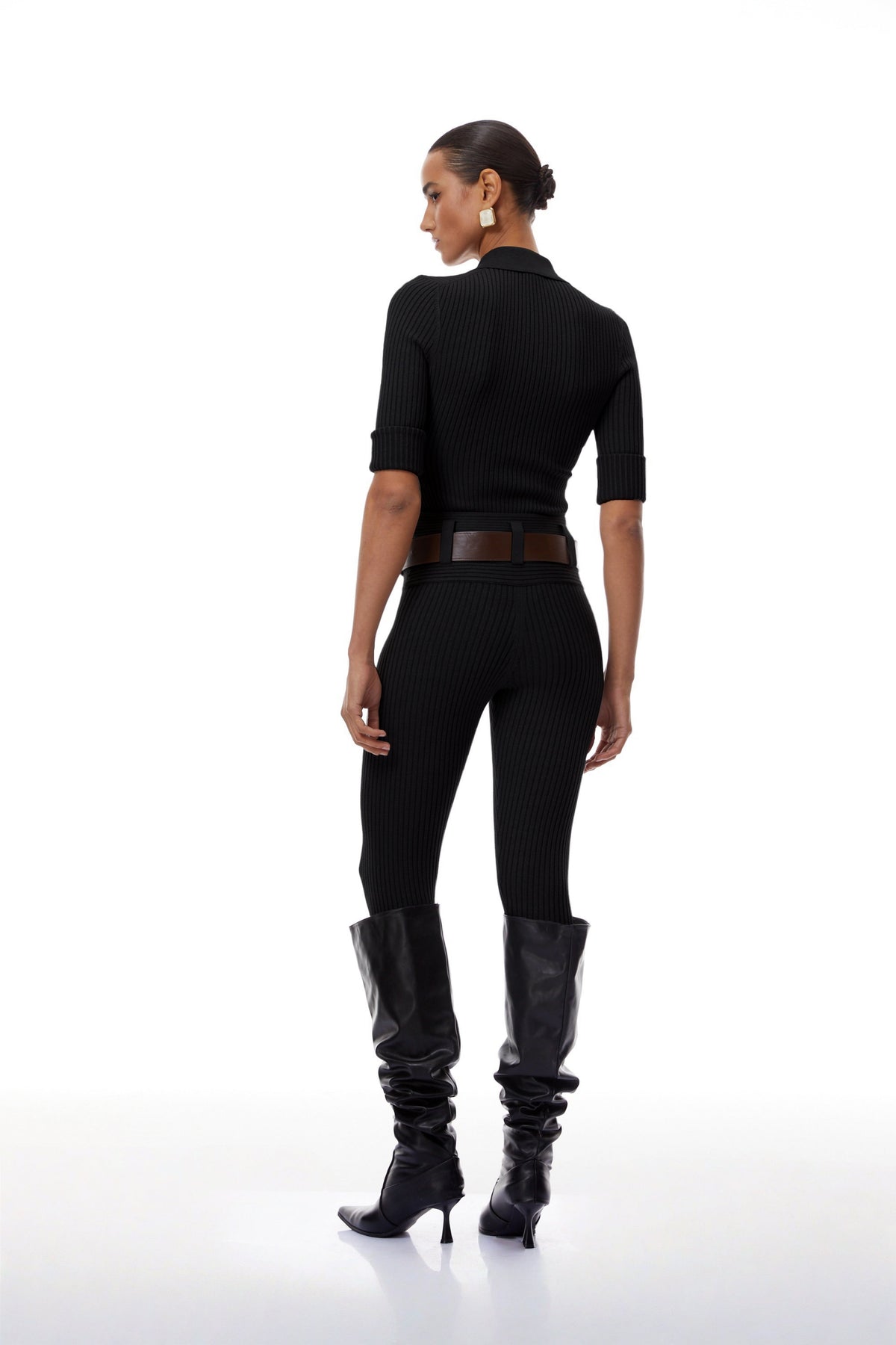 Claire Black Ribbed Knit Bodysuit & Trousers Set (Final Sale)