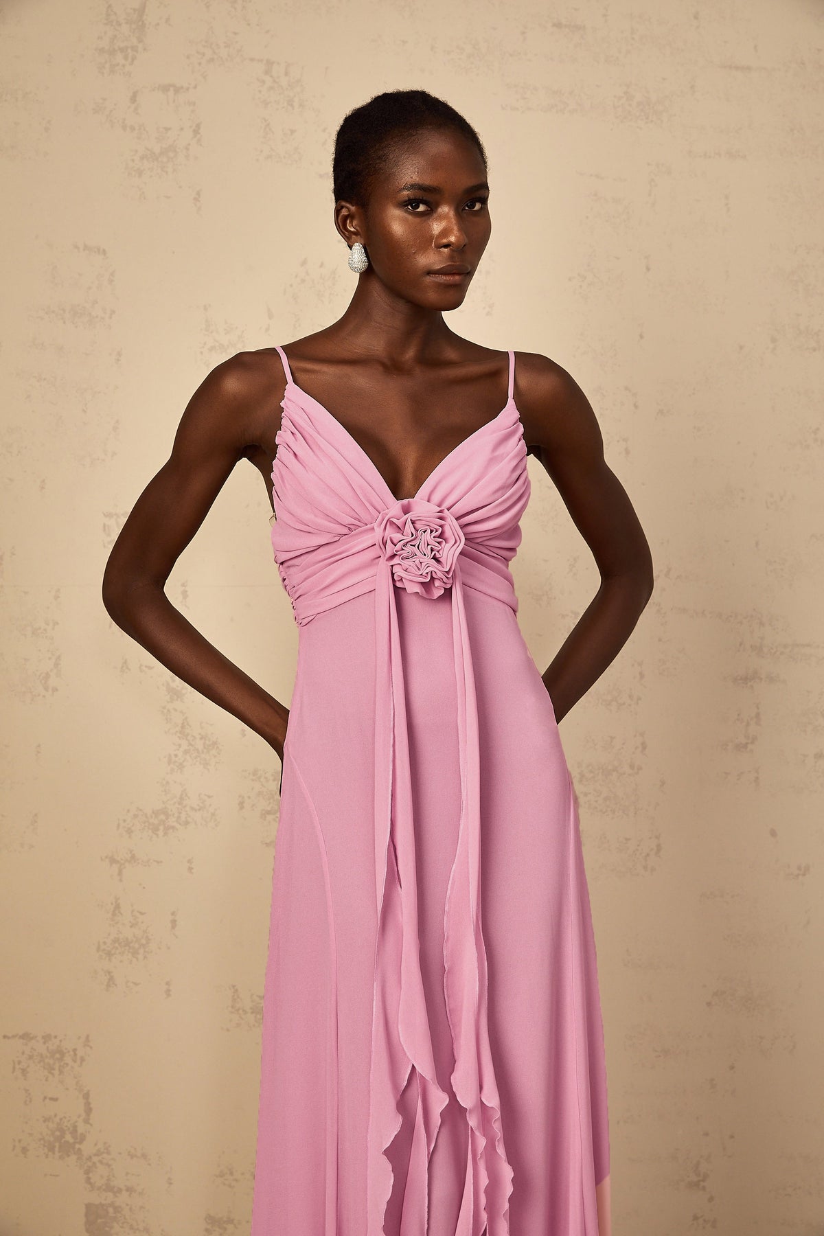 Ysandre Rose-Pink 3D Petal Tulle Maxi Dress (Final Sale-US Only)