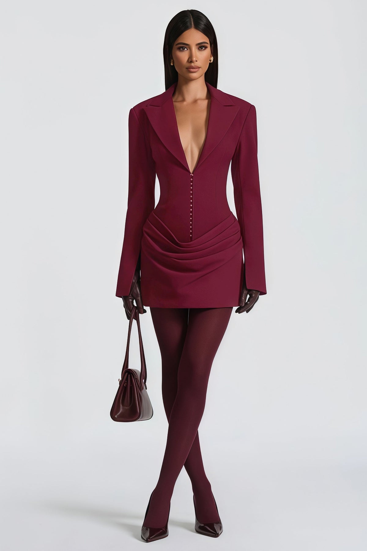 Rosette Burgundy Ruched Blazer Mini Dress (Final Sale)