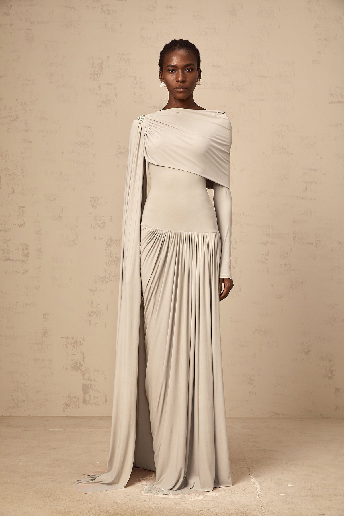 Gaëlle neutrals ribbon-design draped maxi dress