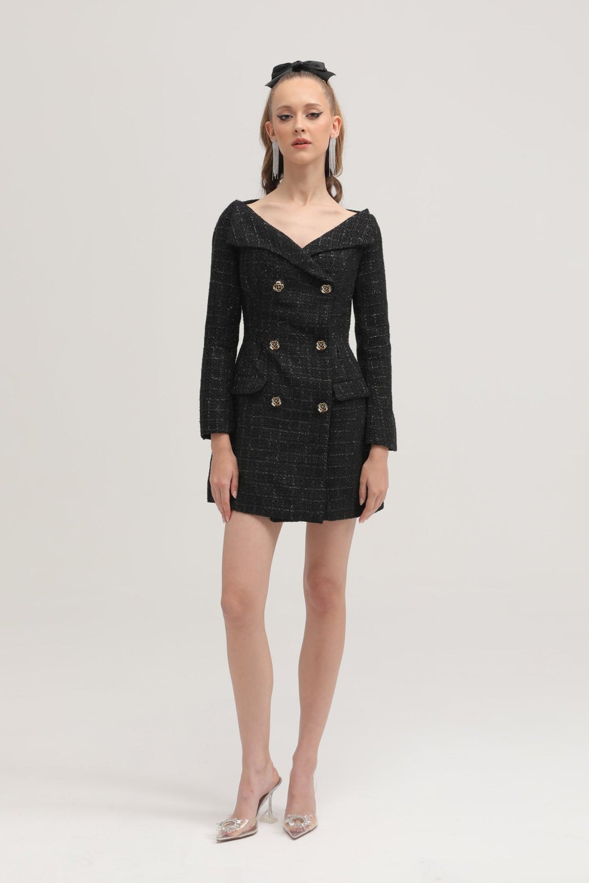 Erin black double-breasted coat dress