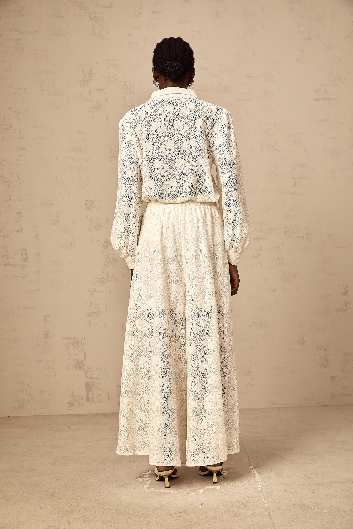 Vanessa white guipure-lace shirt & trousers matching set (Final Sale-US Only)