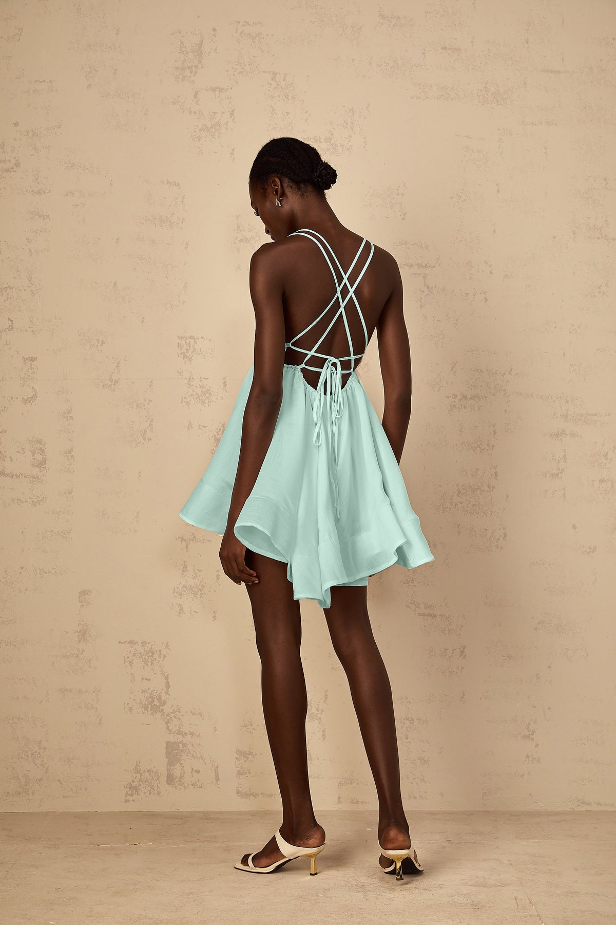 Quincie Green Shirred Flounced Mini Dress (Final Sale-US Only)