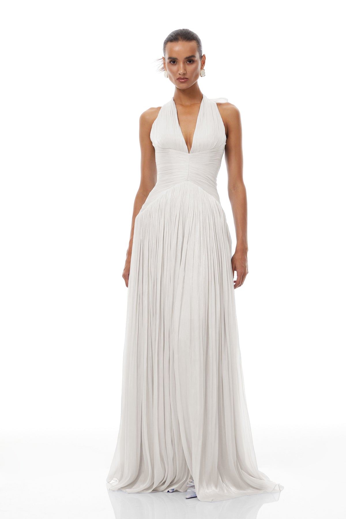 Térébenthine White Glossy Gathered Maxi Dress