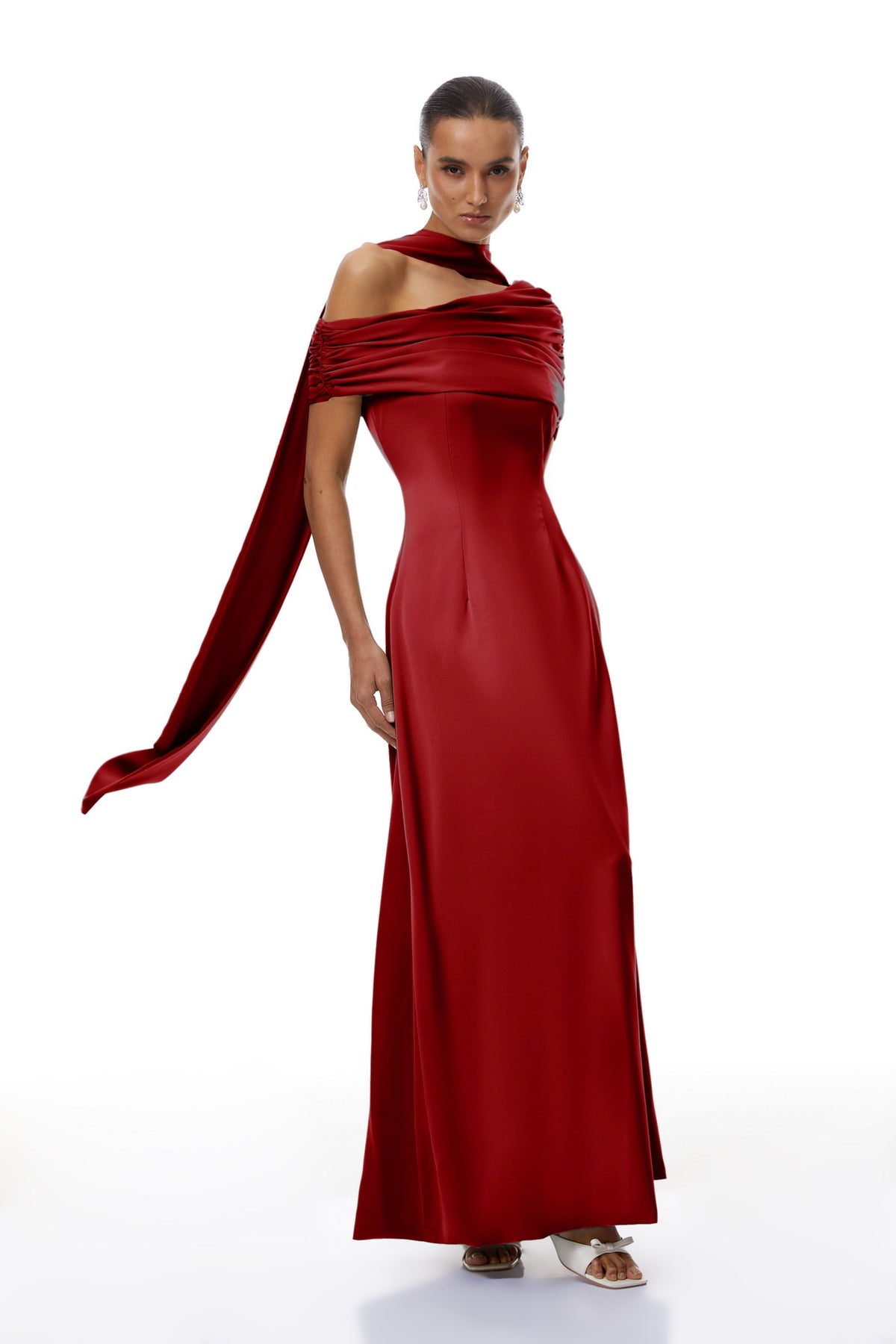 Benedetta Red One Shoulder Satin Maxi Dress