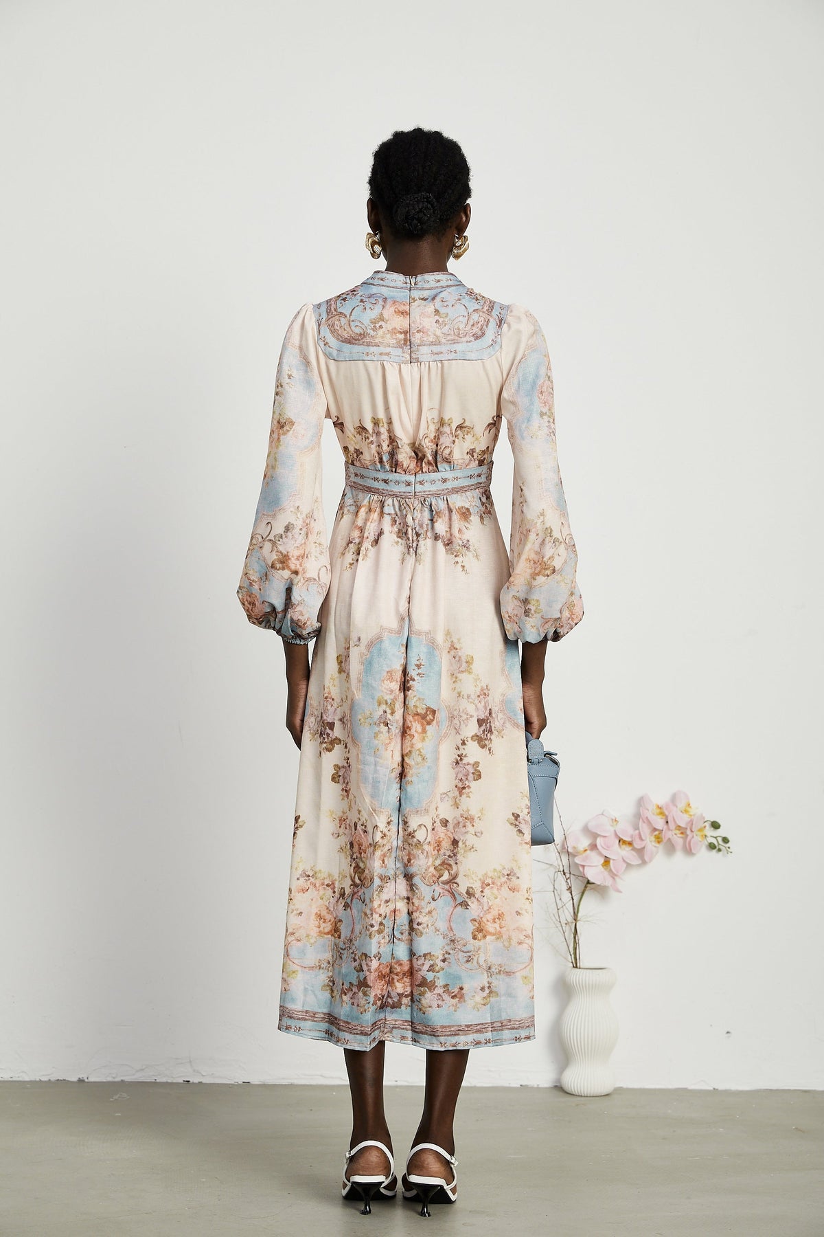 Camille floral-print long-sleeve boho dress