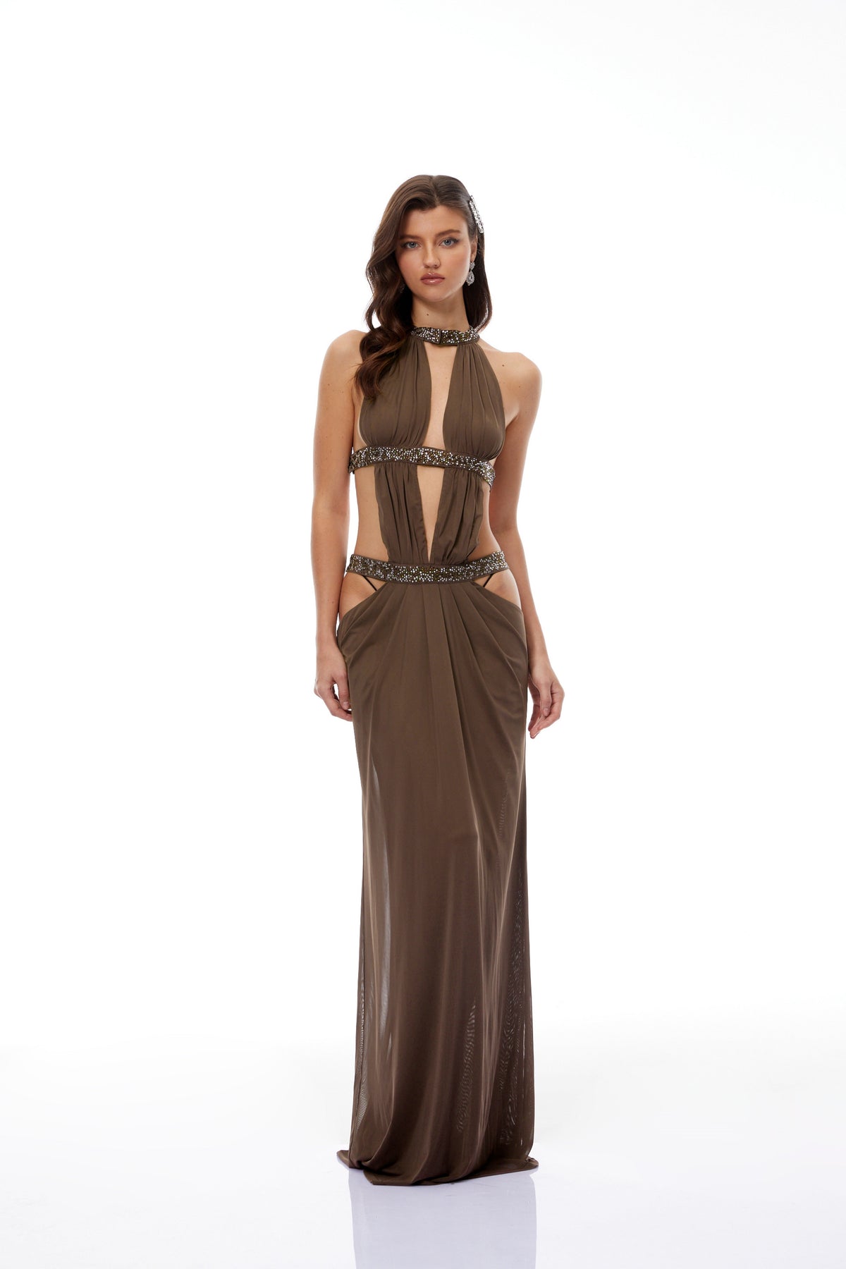 Maëlle Brown Cut-out Ruched Maxi Dress (Final Sale-US Only)
