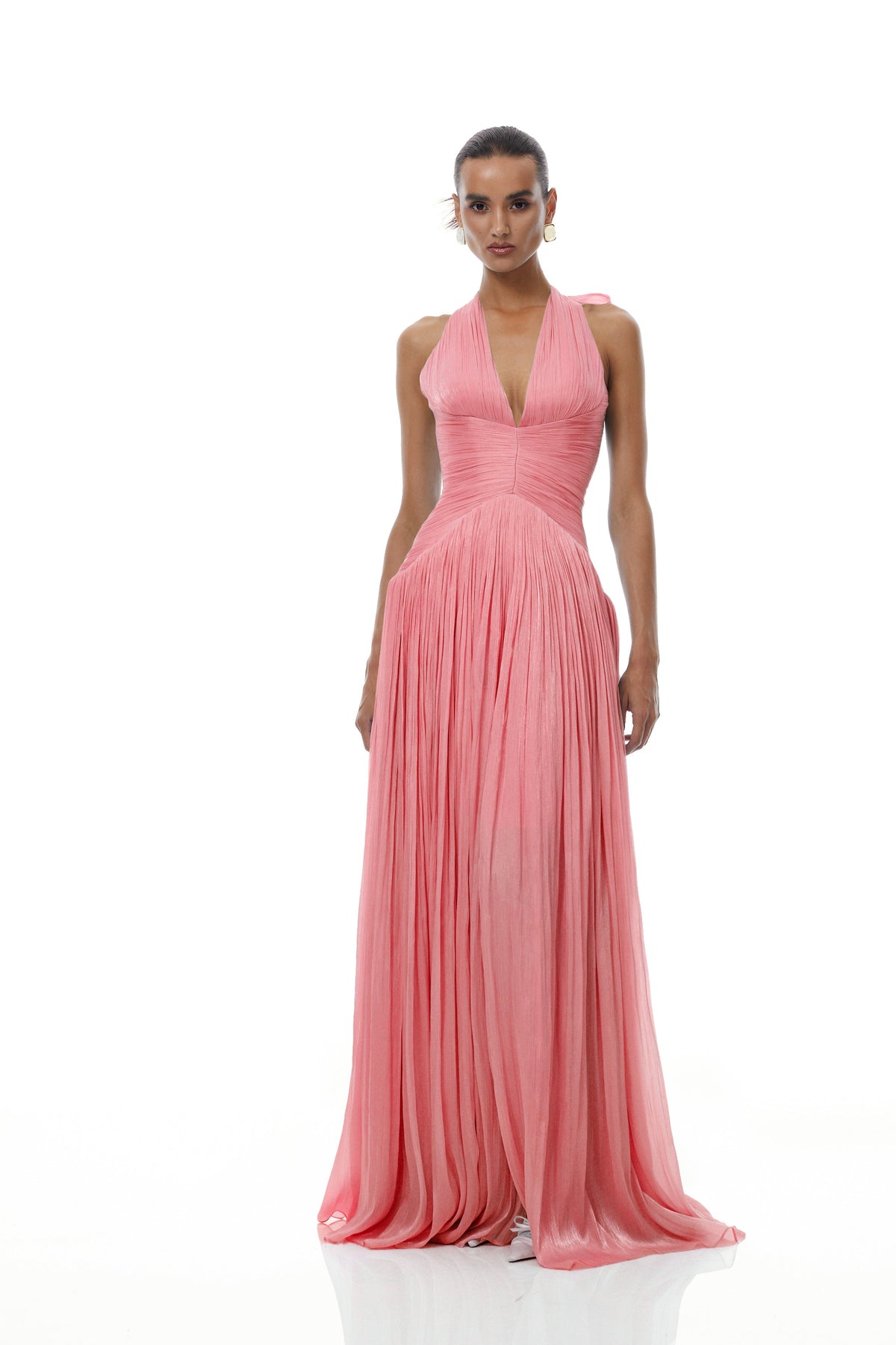 Térébenthine Pink Glossy Gathered Maxi Dress