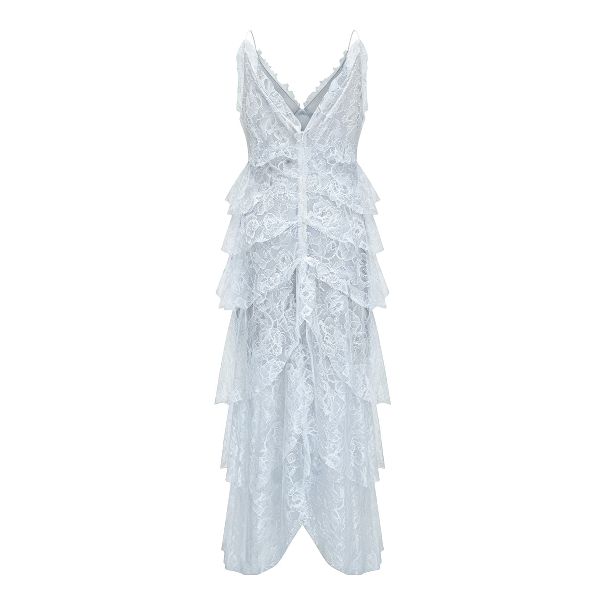 Atousa Blue Layered Floral Lace Maxi Dress with Bow