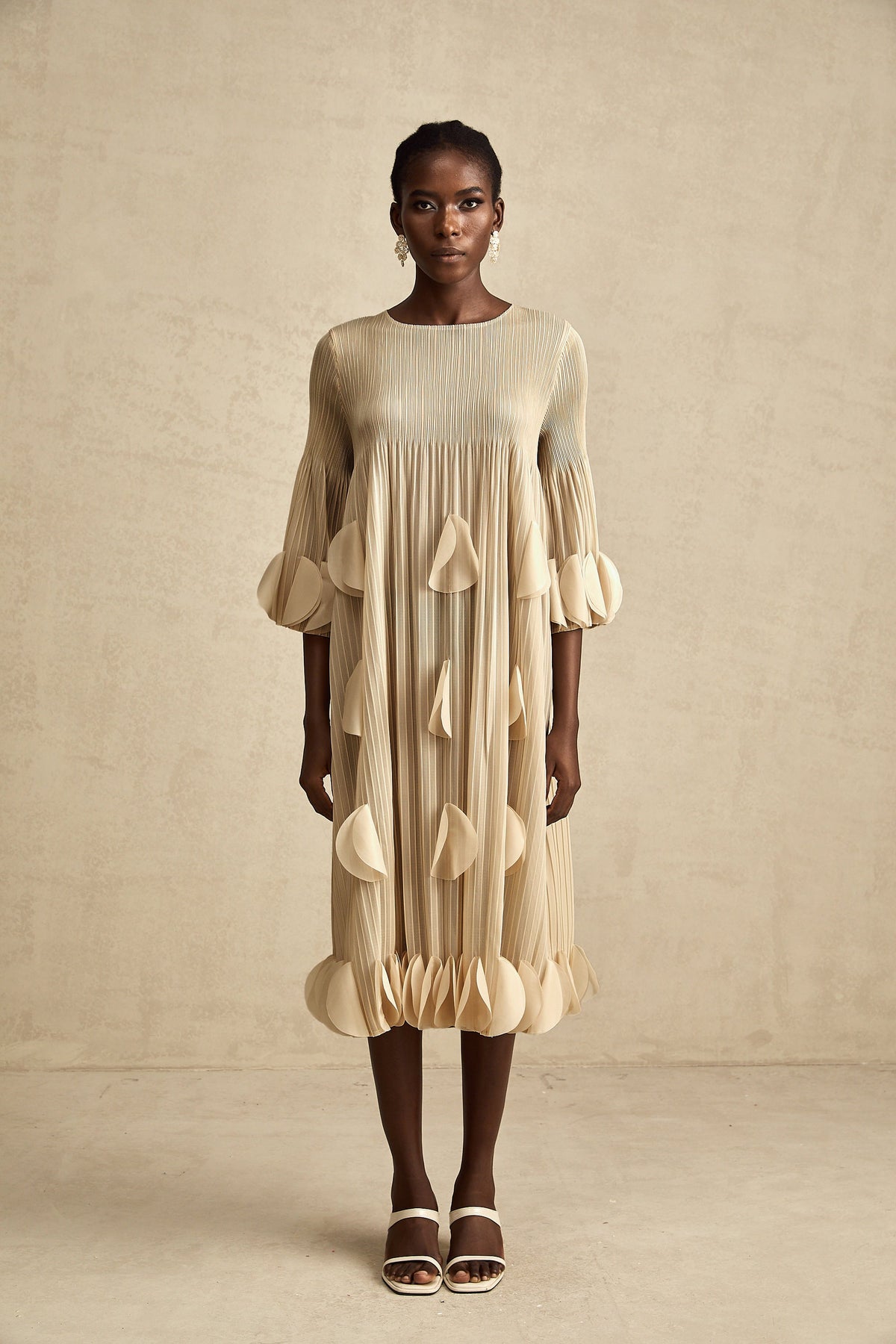 Alizée 3d-petal pleated midi dress (Final Sale)