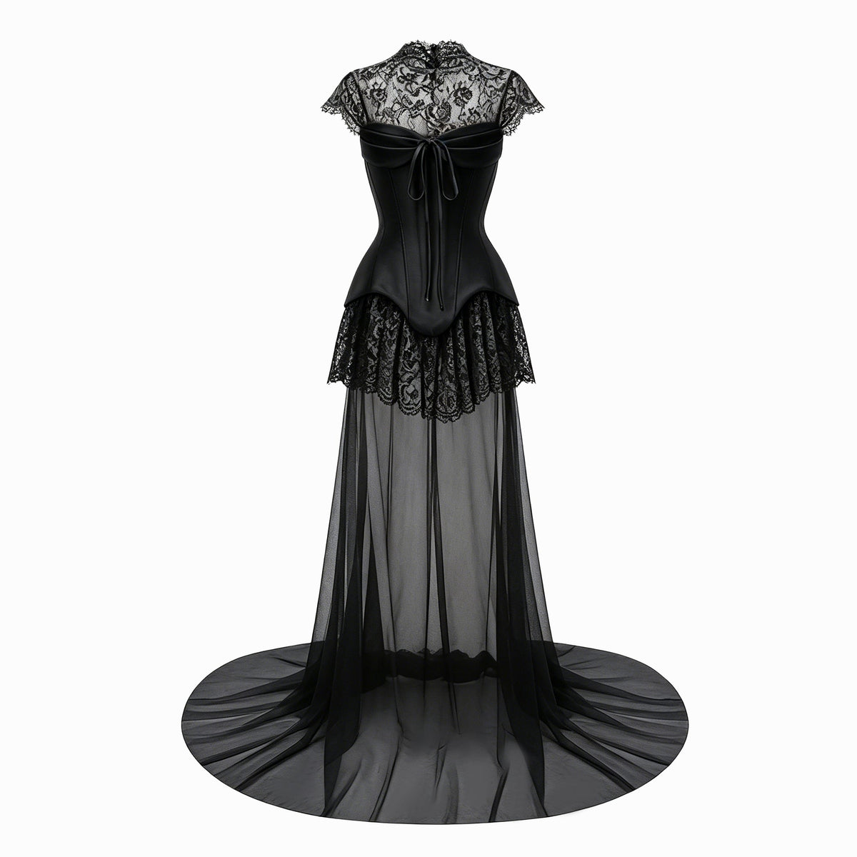 Michalina Black Lace Convertible Gown with Detachable Skirt