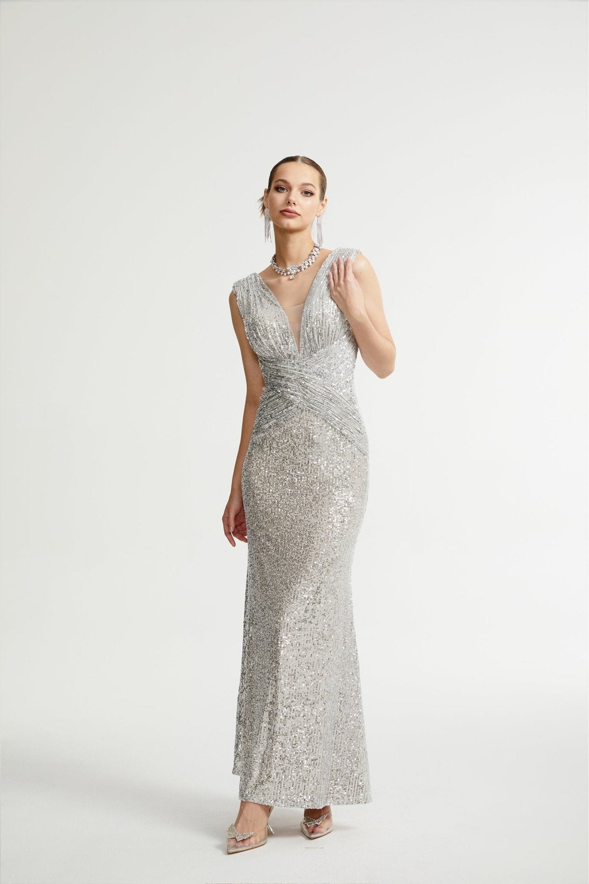 Caelia silver embellished maxi dress