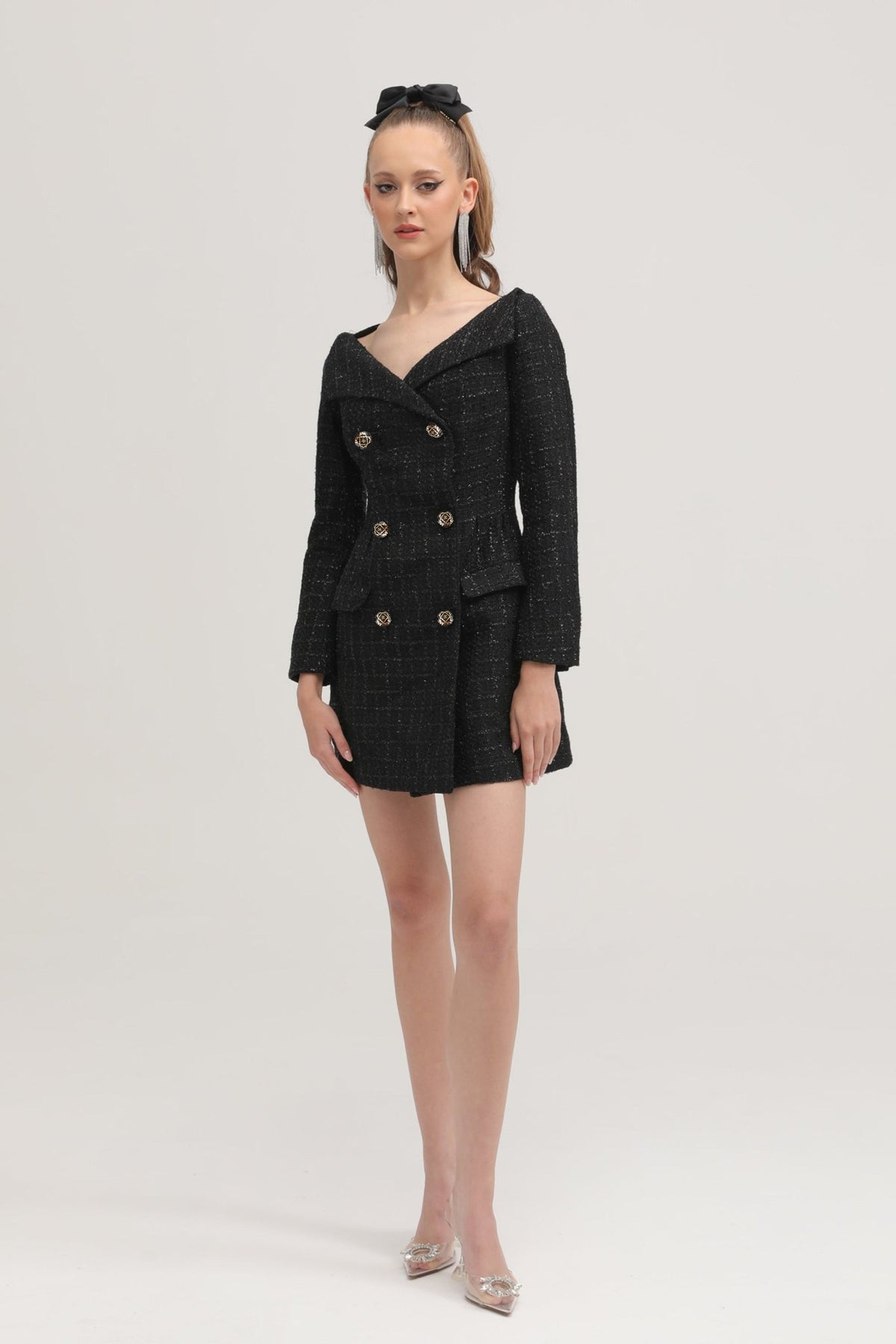 Erin black double-breasted coat dress