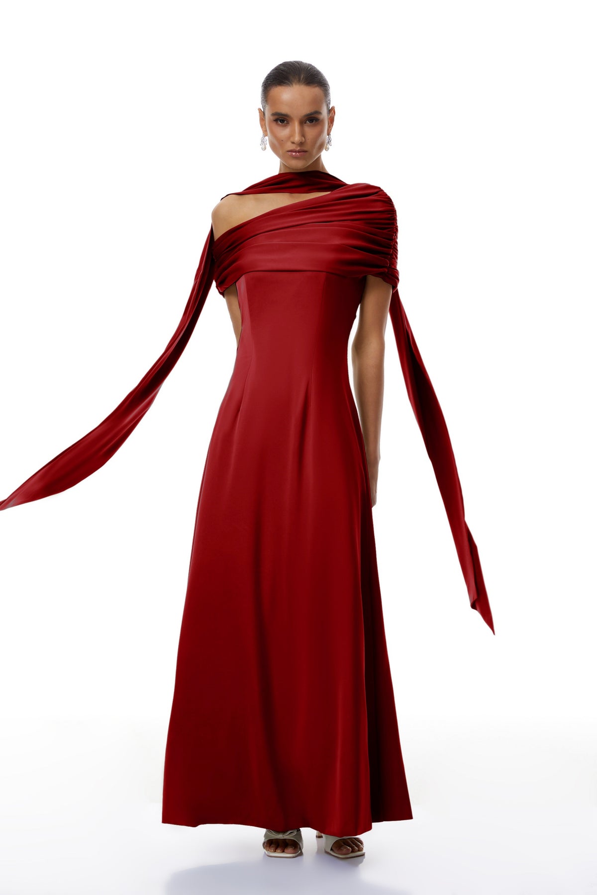 Benedetta Red One Shoulder Satin Maxi Dress