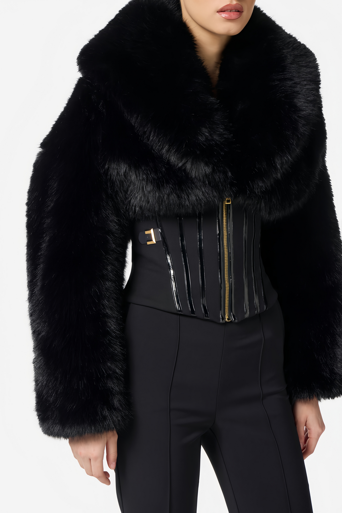 Alberta Black Faux-Fur Corset Panel Jacket (Final Sale)