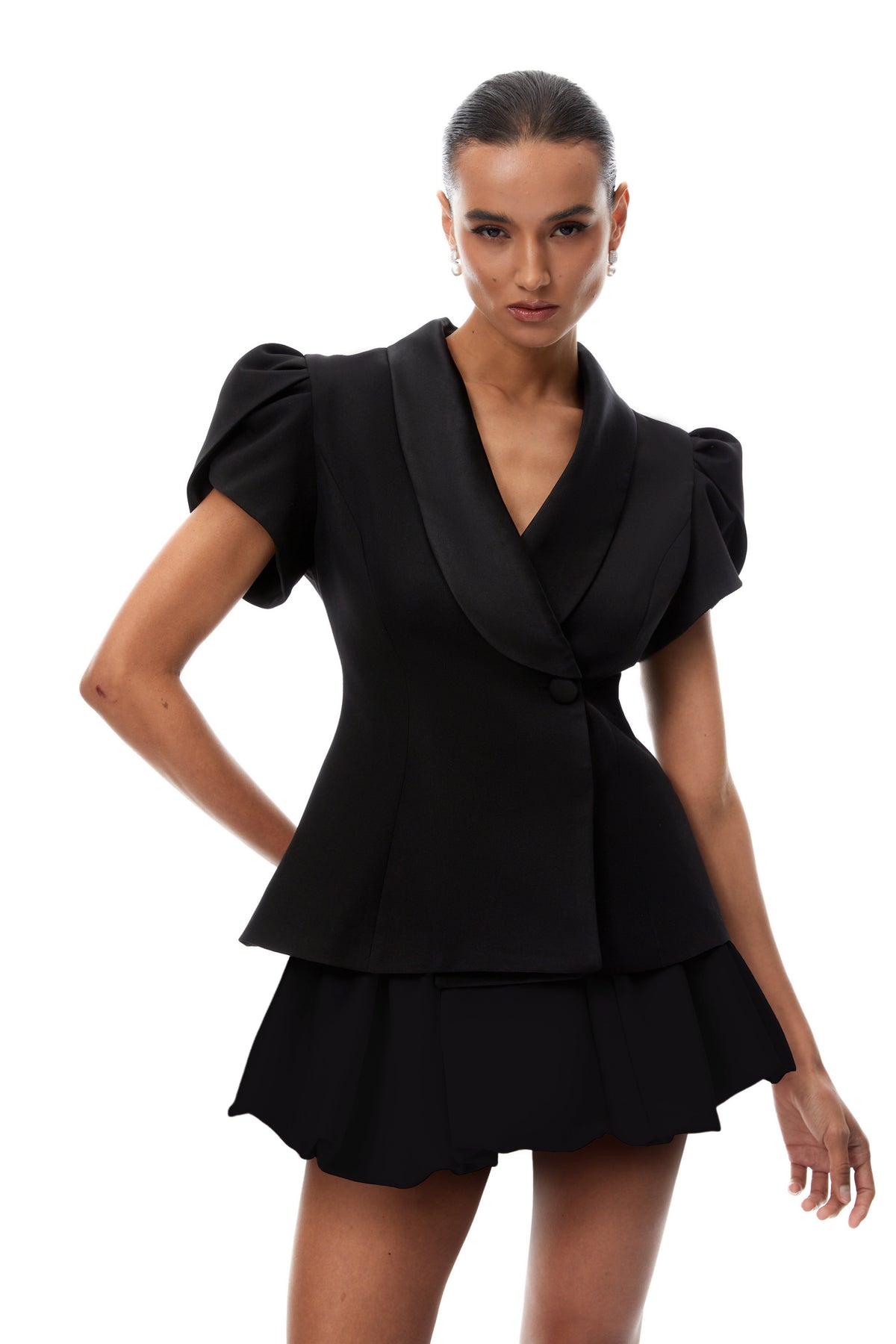 Acharya Black Blouse & Bubble Skirt Set