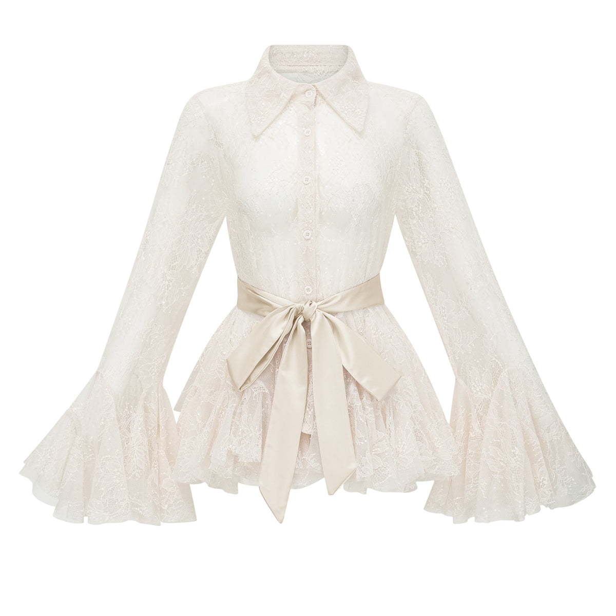 Fadila Neutral Semi-Sheer Blouse & Dress Set
