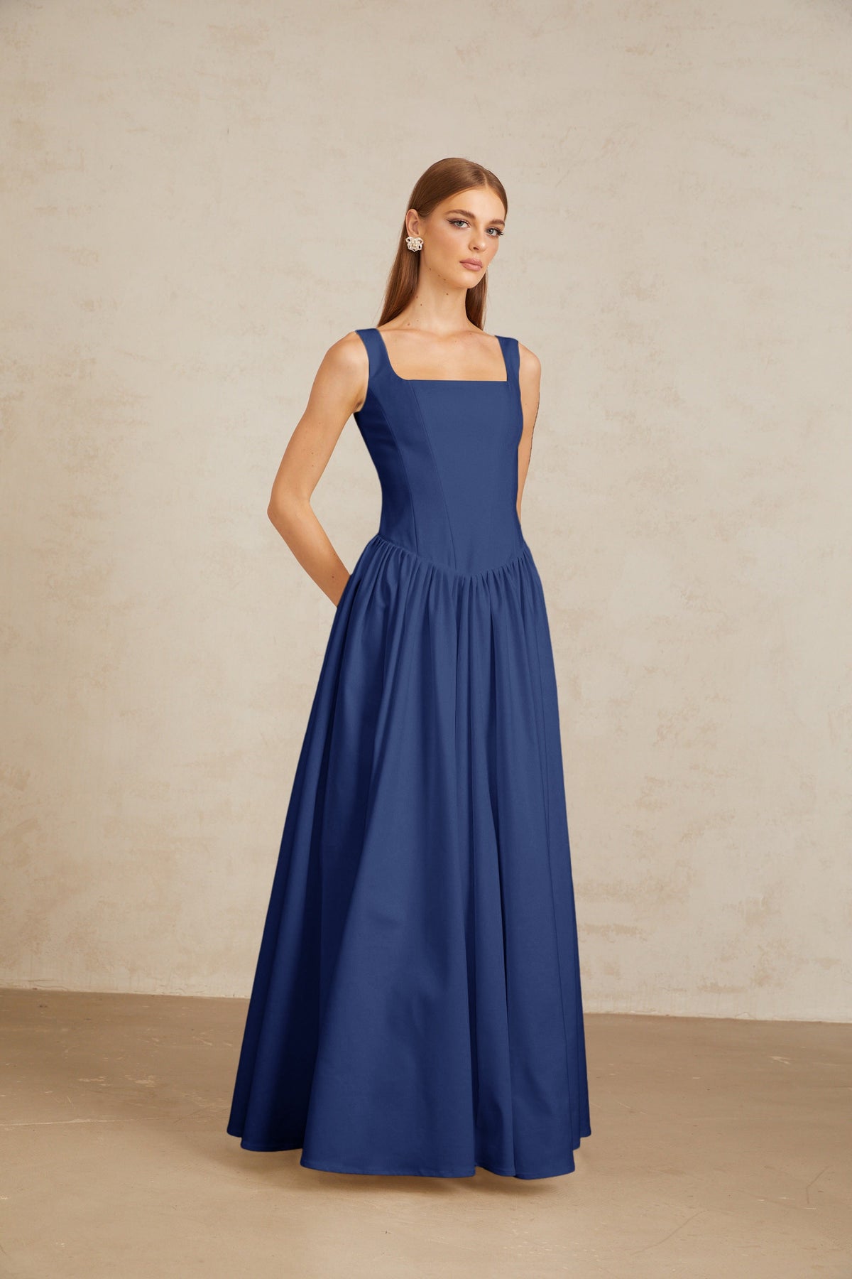 Sadie Blue Pleated Corset Maxi Gown