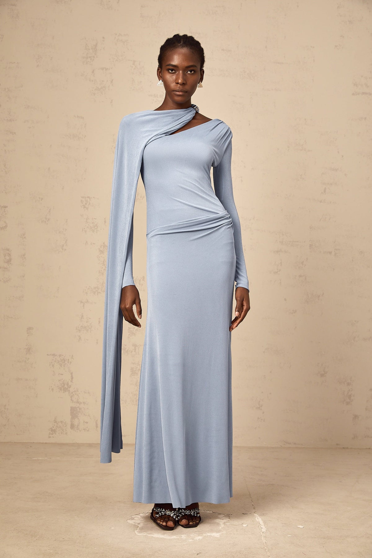 Josette Blue Diagonal Shawl Fitted Maxi Dress (Final Sale-US Only)