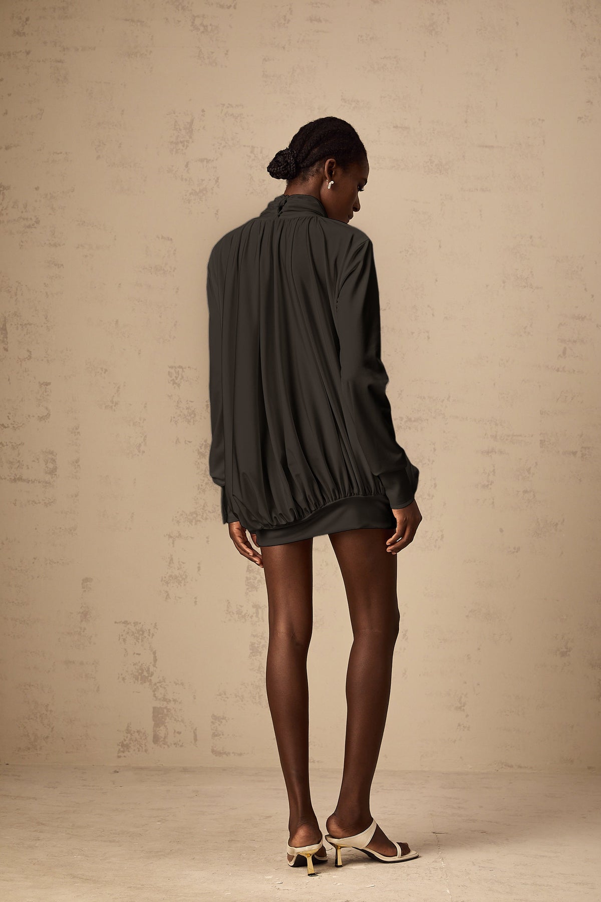 Maeva faux-flower ruched mini dress in Black (Final Sale)