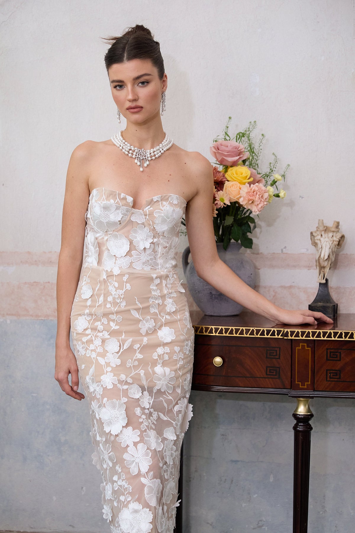 Catherine zircon pearl layered necklace