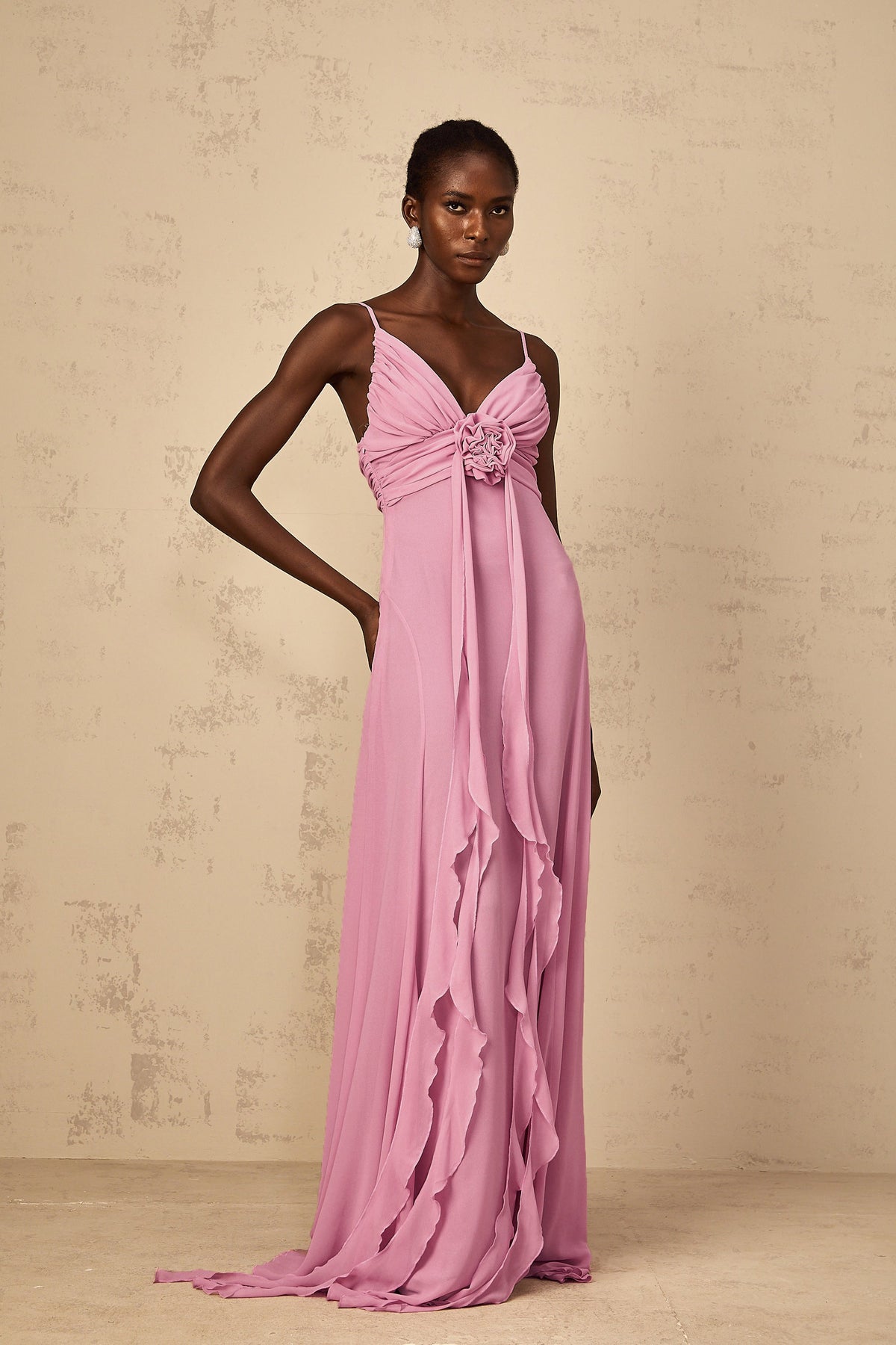 Ysandre Rose-Pink 3D Petal Tulle Maxi Dress (Final Sale-US Only)
