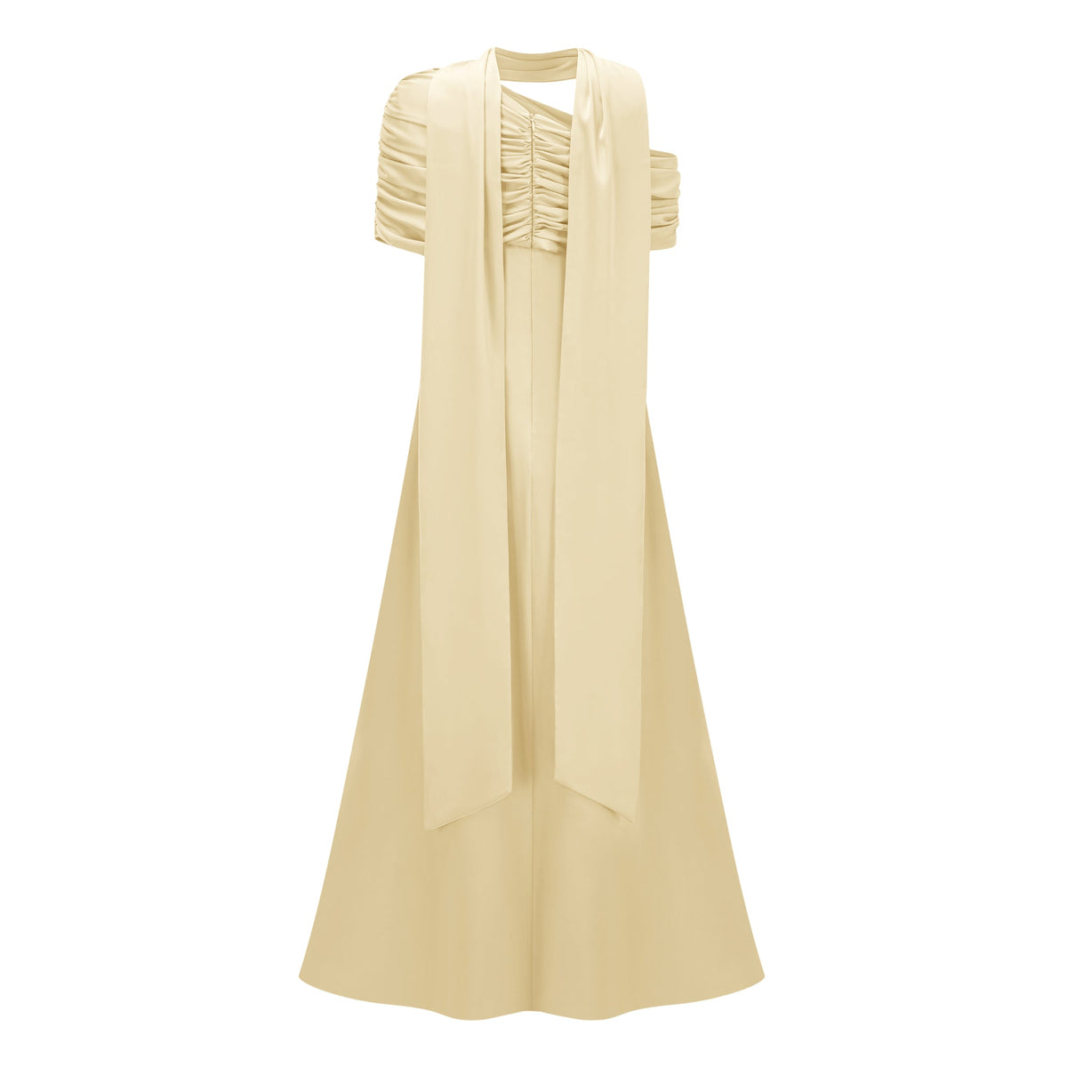 Benedetta Yellow One Shoulder Satin Maxi Dress(Final Sale-US Only)