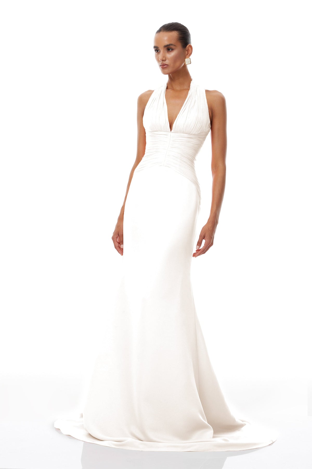 Emmeline White Train Design Gathered Maxi Dress (Final Sale-US Only)
