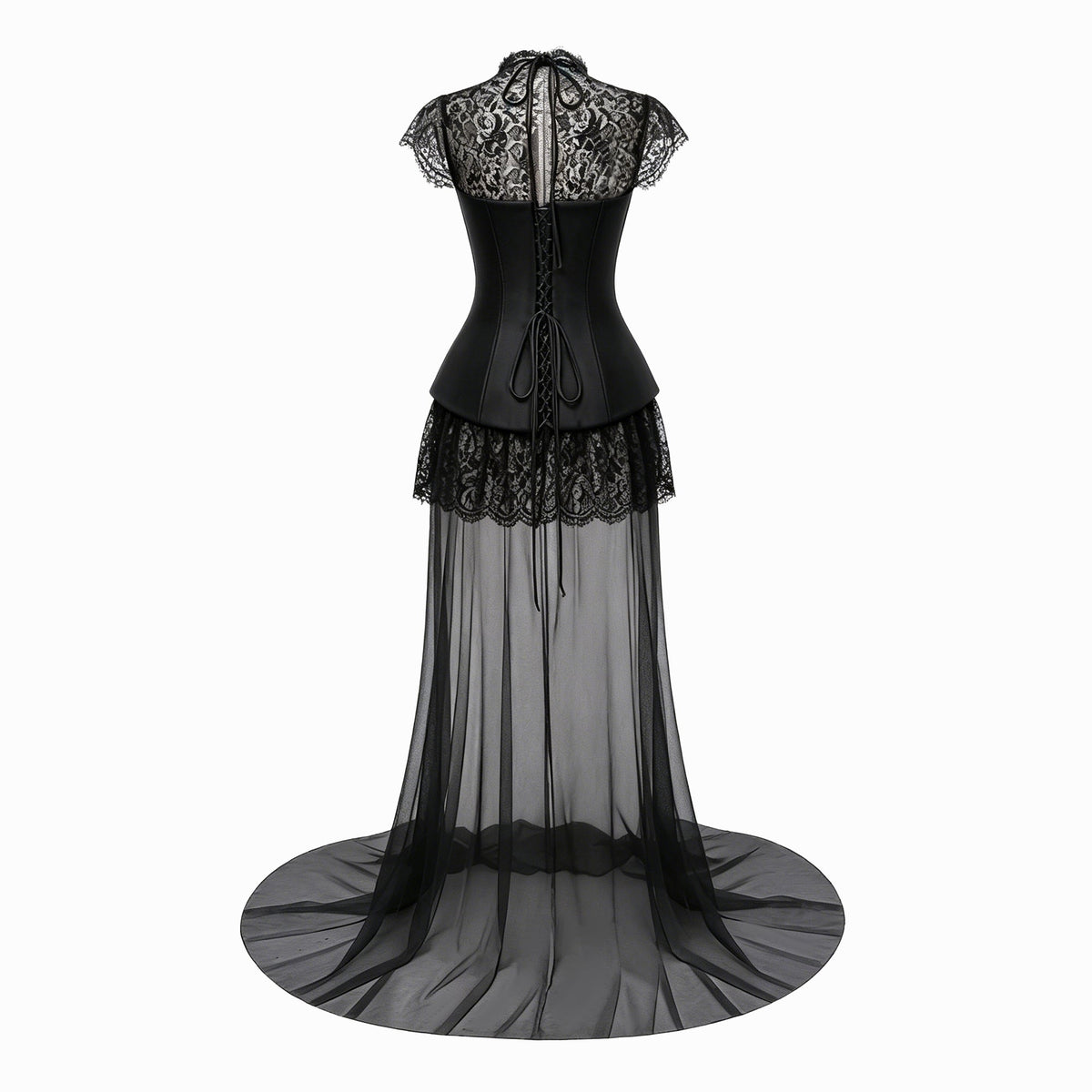 Michalina Black Lace Convertible Gown with Detachable Skirt