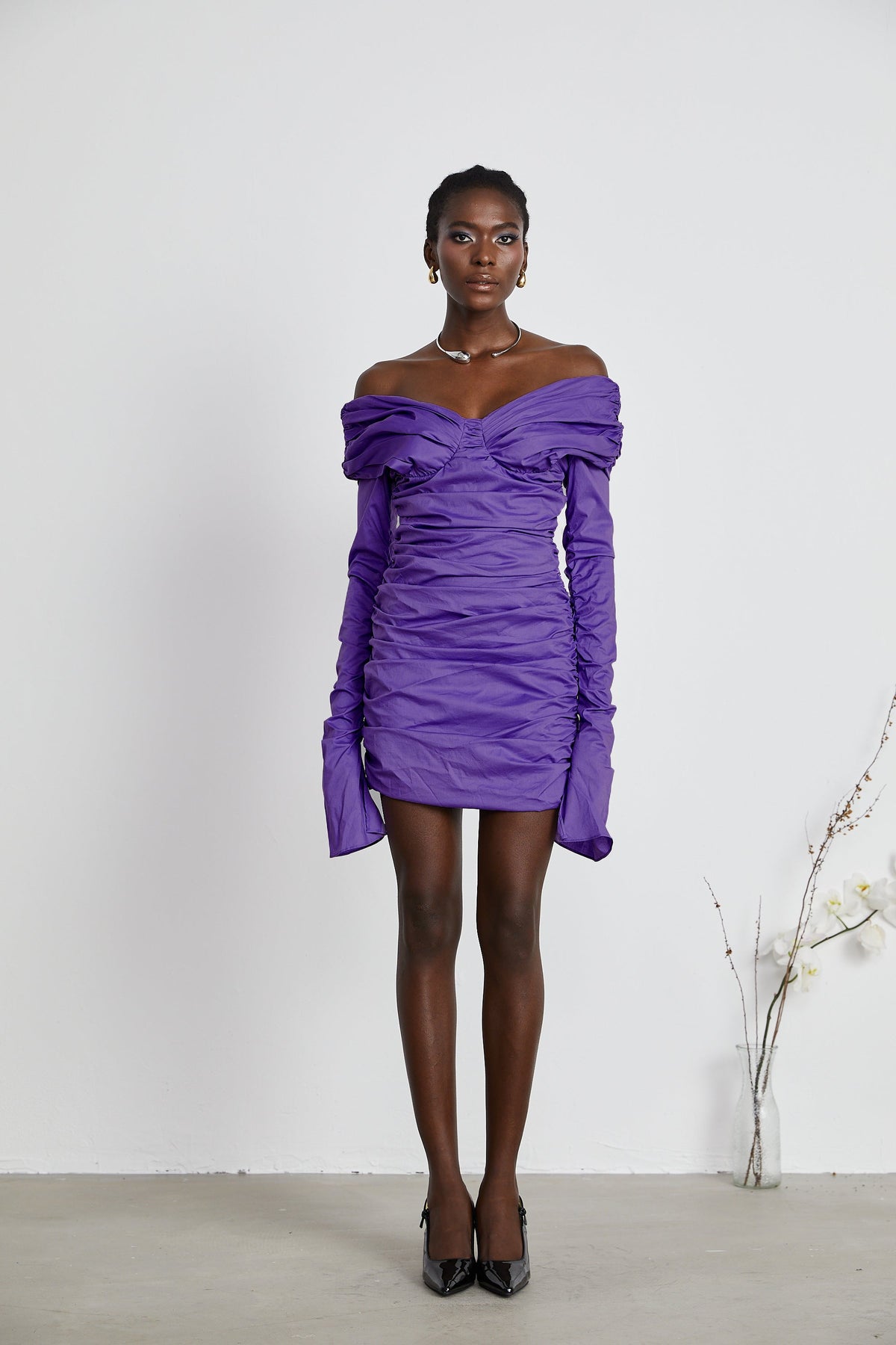 Apolline off-shoulder ruched mini dress