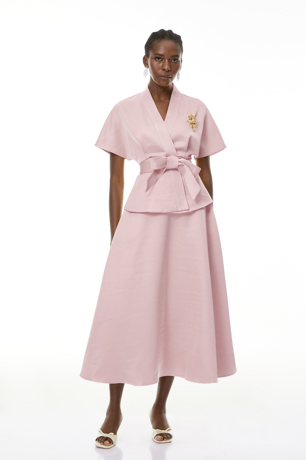 Johanna Pink Self-Tie Blouse & Skirt Set