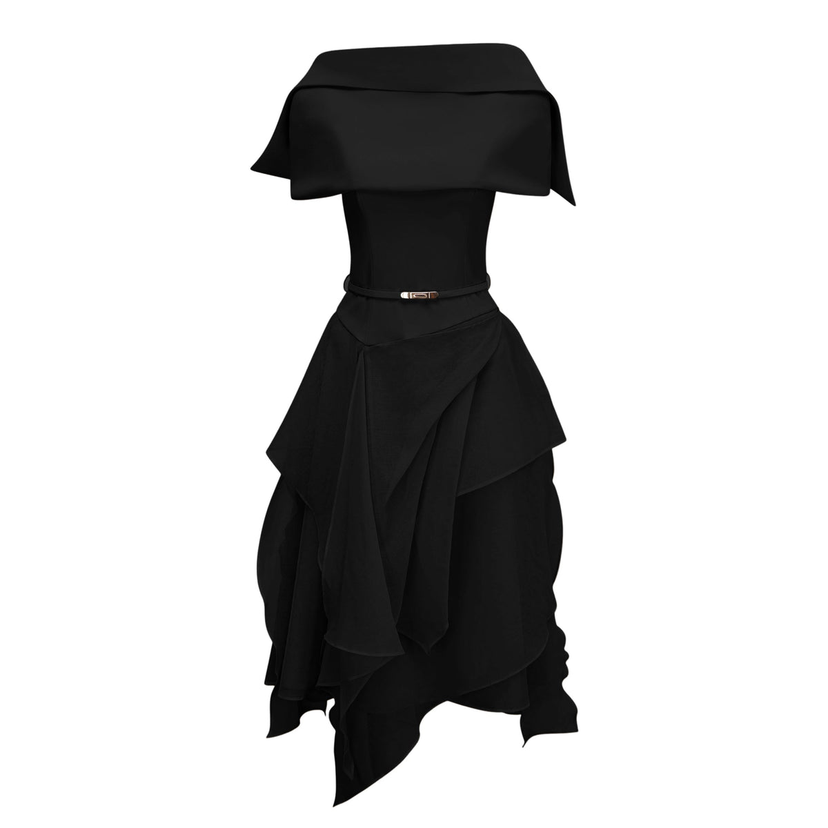 Aria Black Asymmetrical Shawl & Tulle Panel Dress Set (Final Sale-US Only)