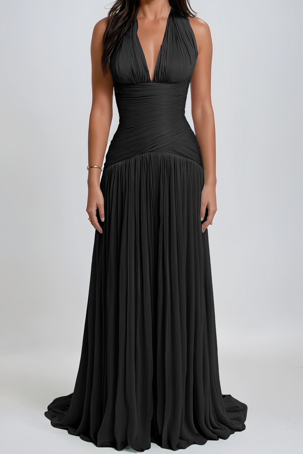 Uranie Black Gathered Maxi Dress