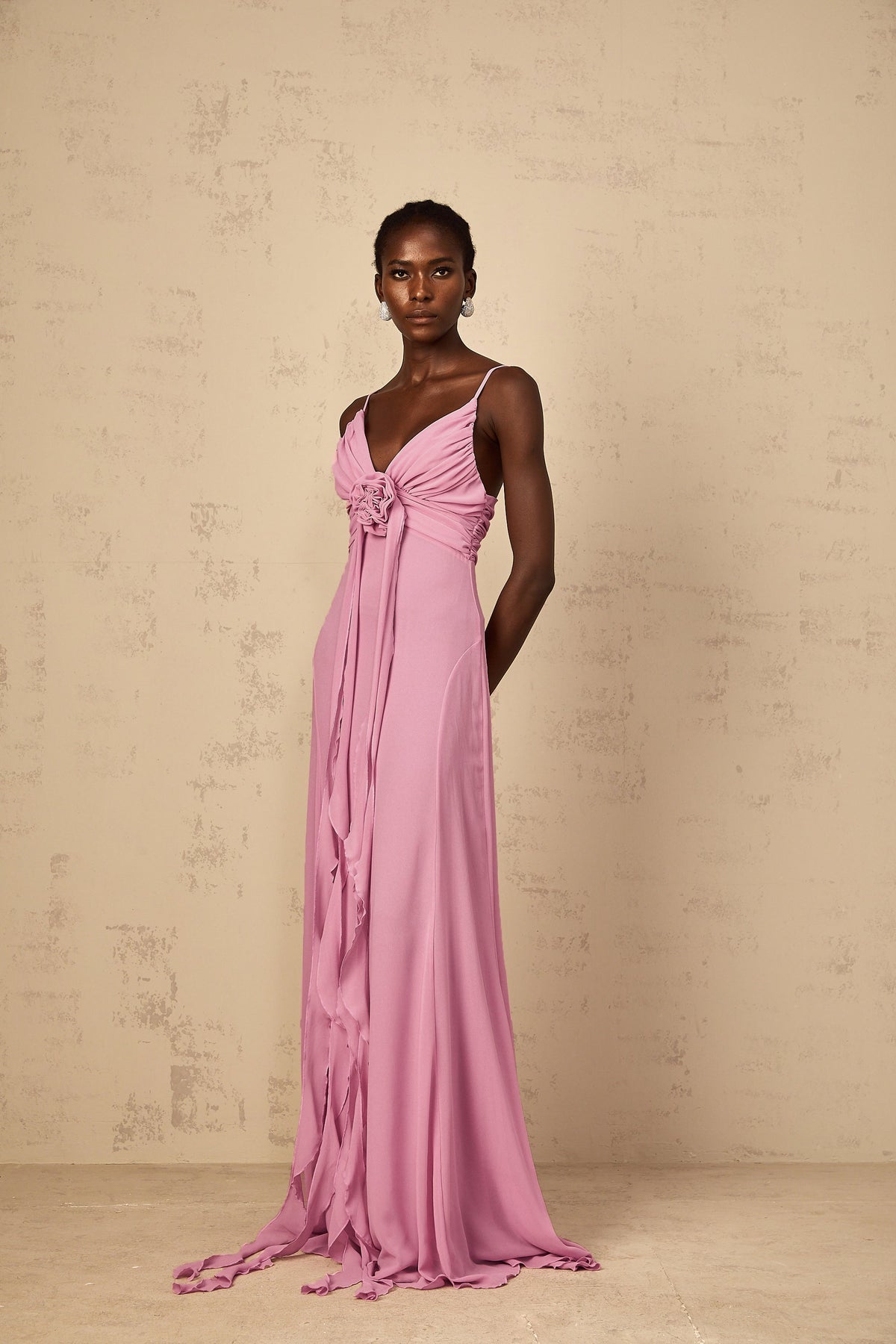 Ysandre Rose-Pink 3D Petal Tulle Maxi Dress (Final Sale-US Only)