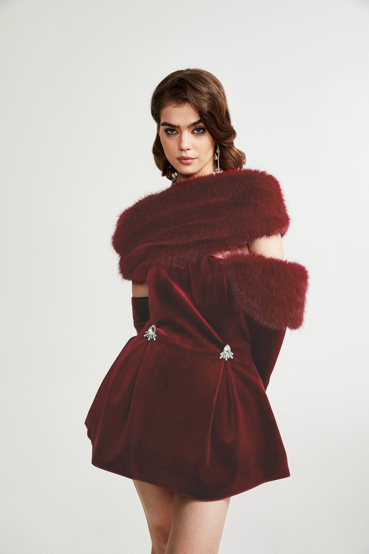 Wivika strapless velvet faux-fur mini dress