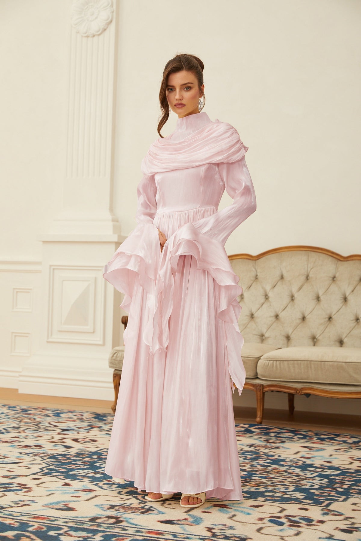 Danuta Pink Ruched Pleated Maxi Dress