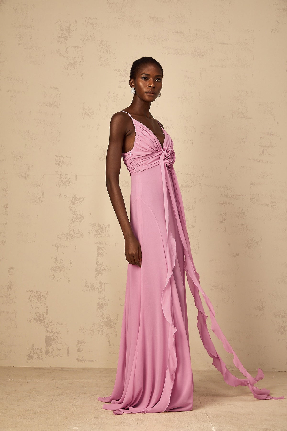 Ysandre Rose-Pink 3D Petal Tulle Maxi Dress (Final Sale)