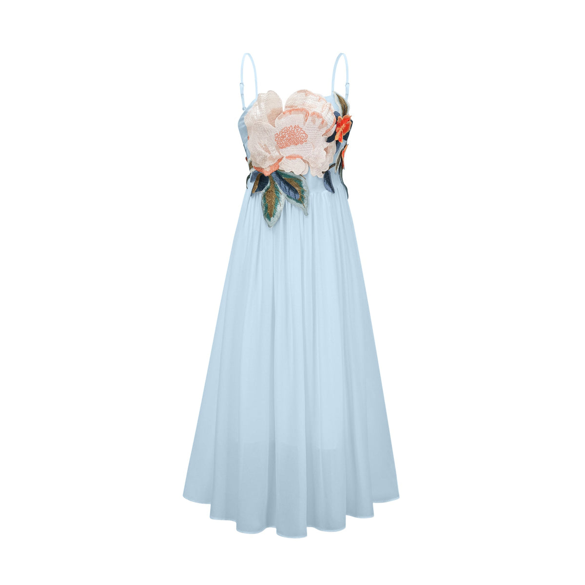 Josette floral-embroidered shirred maxi dress in Blue